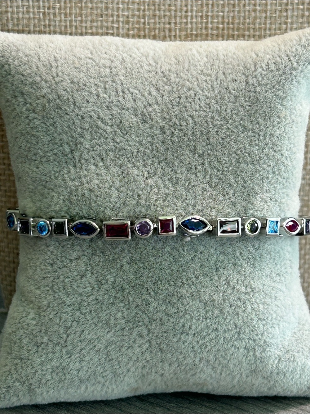 ✨ NWOT 18K White Gold Filled Multicolor Bezel-Set AAA CZ Bracelet | 7”